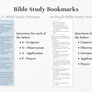 bible study bookmarks. S.o.a.p. bible study prompts and in depth bible study prompts bookmark