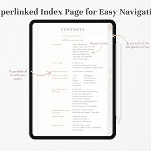 Prayer journal on ipad contents page