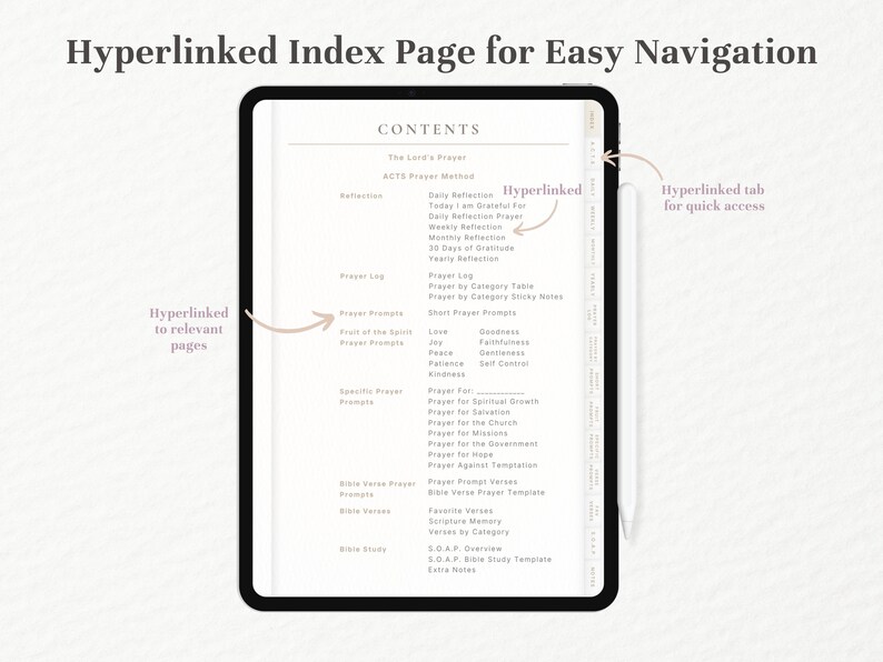 Prayer journal on ipad contents page