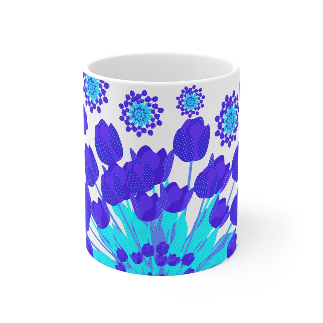 Blue Flower Mugs flower Garden Lover Holiday Gift Ceramic Etsy