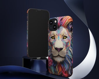 Funda de teléfono personalizada de león, patrón de arte de león colorido, ilustración de león, impresión de ilusión de león, diseño de león, hermosa funda de teléfono de león