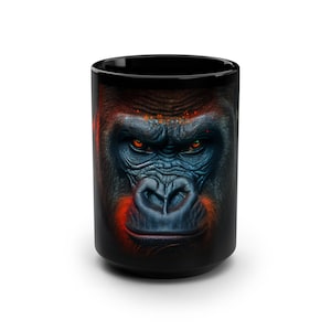 Black 15oz Gorilla mug, Gorilla lover mug, Gorilla gift mug, Gorilla Kitchen decor,