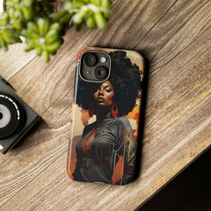 Beautiful Black Girl, Afro Centric, Black Girl Magic, Afro Art, Beautiful Black Woman with Large Afro Custom Phone Case