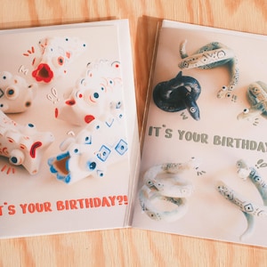 5 x 7 cartões de aniversário engraçados e extravagantes com peixinho dourado/cobra de cerâmica: É seu aniversário?!