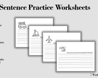Transportation Sentence Writing Practice , Printable Worksheets, Digital Download