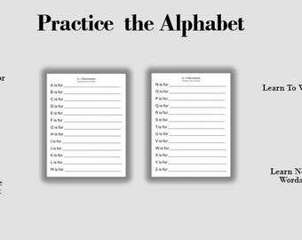 Practice  Learning the Alphabet (ABC's): Printable Worksheet, Digital Download