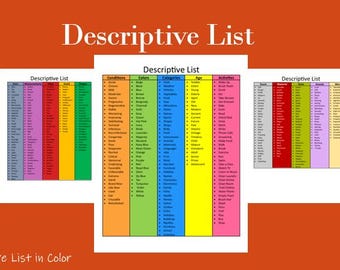 Descriptive Word Chart List: Adjectives & Adverbs (Printable Worksheet) Digital Download