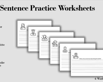Occupations Writing Practice: Sentence Building, Printable Worksheets, Digital Download