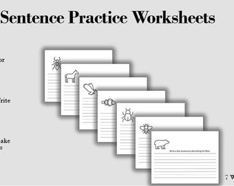 Animal Sentence Writing Practice, Printable Worksheets, Digital Download