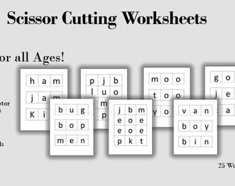 Scissor Cutting Skills Activity | Fine Motor Skills: Reading Practice, Printable Worksheets, Digital Download