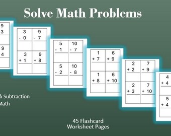 Addition & Subtraction Flashcards, Printable Worksheet, Digital Download