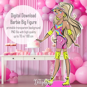 Boneca de festa Big Decor Pink Girl | Pink DollDecor | Decoração recortada para impressão | Chá de bebê | Decoração para festa da Barbie | Download digital