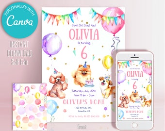 Puppy Birthday Invitation: Editable Dog Party Invite (Digital Download)