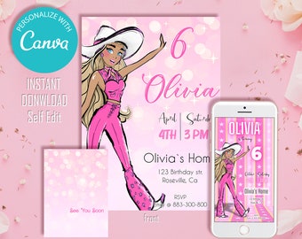 Hot Pink Girl Party Invite | Fashion Doll Party Invitation | Girls Birthday Invite | Doll Birthday Invitation | Barbie Birthday Invitation