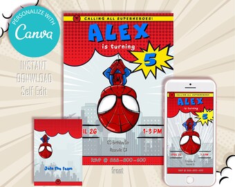 Editable Spiderman Birthday Invitation: Printable Superhero Party (Digital & Video)