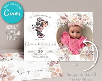 Minnie Mouse Birthday Invitation: Pink & Gold Photo Invite (Instant Download)
