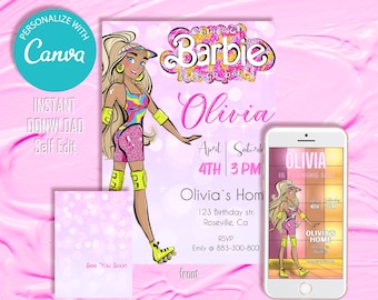 Pink Glitter Fashion Doll Birthday Invitation (Digital Download)