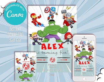 Avengers Birthday Party Invitation: Super Heroes, Editable (Digital Printable & Video)