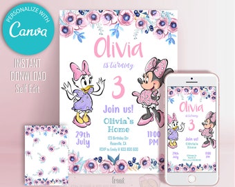 Minnie Mouse Birthday Invitation: Floral Minnie and Daisy (Digital, Printable)