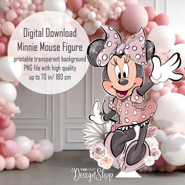 Big Decor Boho Hi Minnie Mouse Figure | Blush Pink Mouse Decor | Printable Cutout Decor | Birthday | Birthday Party Decor | Digital Download