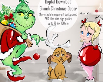 Grinch Christmas PNG Decor: Max, Cindy Lou, Whoville Figures (Digital Download)