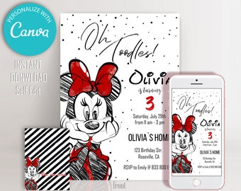 Red Minnie Mouse Birthday Invitation: Simple Sketch (Digital Invitation)