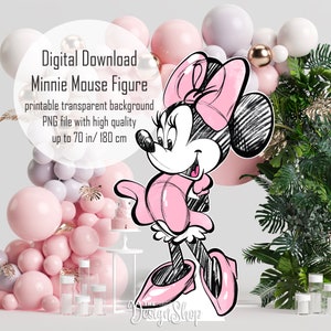 Figura da Minnie Mouse grande para decoração | Linda decoração de rato rosa | Decoração recortada para impressão | Chá de bebê | Figura para festa de aniversário | Download digital