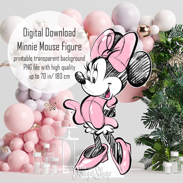 Figura de Minnie Mouse de decoración grande / Hermosa decoración de ratón rosa / Decoración de recorte imprimible / Baby Shower / Figura de fiesta de cumpleaños / Descarga digital