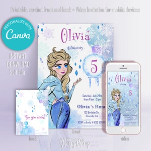 FROZEN Birthday Invitation | Elsa Birthday Invitation | Winter Snow Birthday Printable | Editable Instant Download Template | Frozen Invite