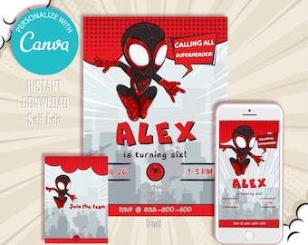 Editable Spiderman Birthday Invitation Template: Superhero Party (Digital Download)