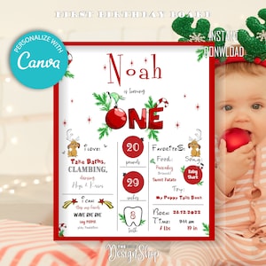 Letrero de cumpleaños con el lema "Él es malo" / Plantilla de póster imprimible del primer año del bebé del Grinch / Tablero de hitos del primer cumpleaños del bebé