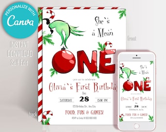Grinch First Birthday Invitation: Mean One Printable (Digital Download)