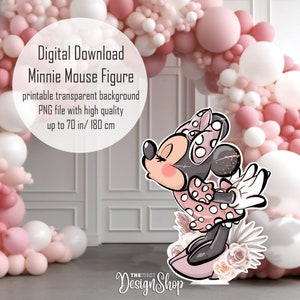 Figurine Minnie Mouse bohème grande décoration | Décoration souris rose poudré | Décoration découpée imprimable | Baby Shower | Décoration de fête d'anniversaire | Téléchargement numérique