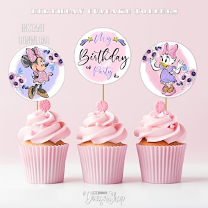 Topper per cupcake di Minnie e Paperina / Decorazione per festa di compleanno di Minnie e Paperina / Topper per torta floreale / Decorazione per festa di compleanno da stampare a casa
