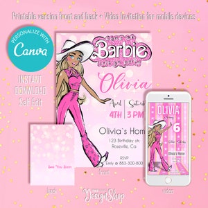 Hot Pink Girl Birthday Invitation | Fashion Doll Party Invite | Princess Doll Birthday Party Invitation| Barbie Birthday Invitation