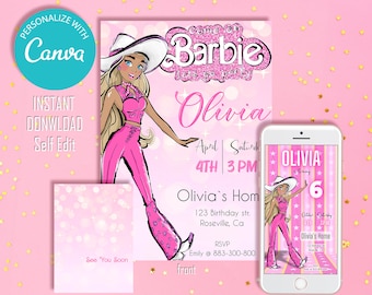 Hot Pink Fashion Doll Birthday Invitation (Digital Download)