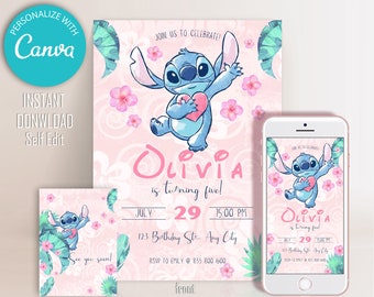 Stitch Birthday Invitation Template: Editable Canva Kids Party (Digital Download)