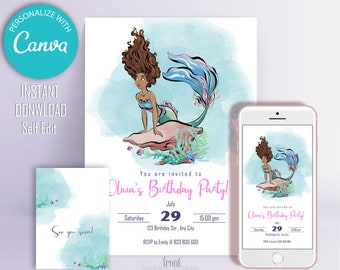 Editable Little Mermaid Birthday Invitation: Simple Ariel Design (Digital Download)