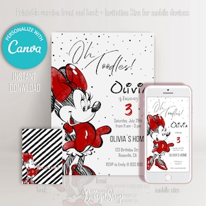 Sketch Red Minnie Mouse Birthday Invitation |  Simple Design Invite |  Digital invitation | Edit and Print at Home Birthday Invitation
