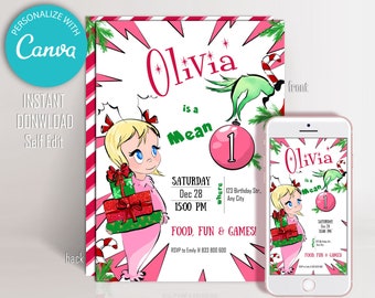 Grinch First Birthday Invitation: Girl's Printable (Digital Download)