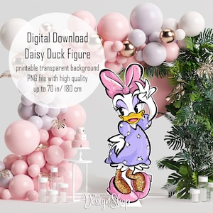 Figura de pato Daisy de gran decoración / Hermosa decoración de margarita rosa / Decoración recortable imprimible / Baby Shower / Decoración para fiesta de cumpleaños / Descarga digital