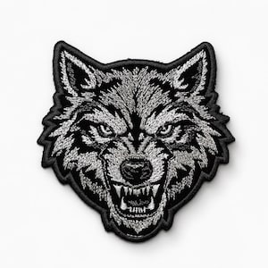 Wolf Head Iron On Patch 4 Inch, Fierce Wolf Embroidered Patch, Animal Applique for Jacket Vest Backpack