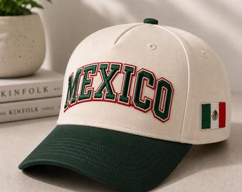 Custom Mexico Embroidered 5 Panel Two Tone Hat, Mexico Flag Baseball Cap, Personalized Country Name Hat, Mexican Heritage Gift