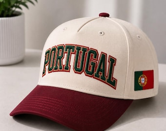 Custom Portugal Embroidered Baseball Hat, Personalized Two Tone 5 Panel Cap, Portugal Flag Hat, Heritage Pride Gift