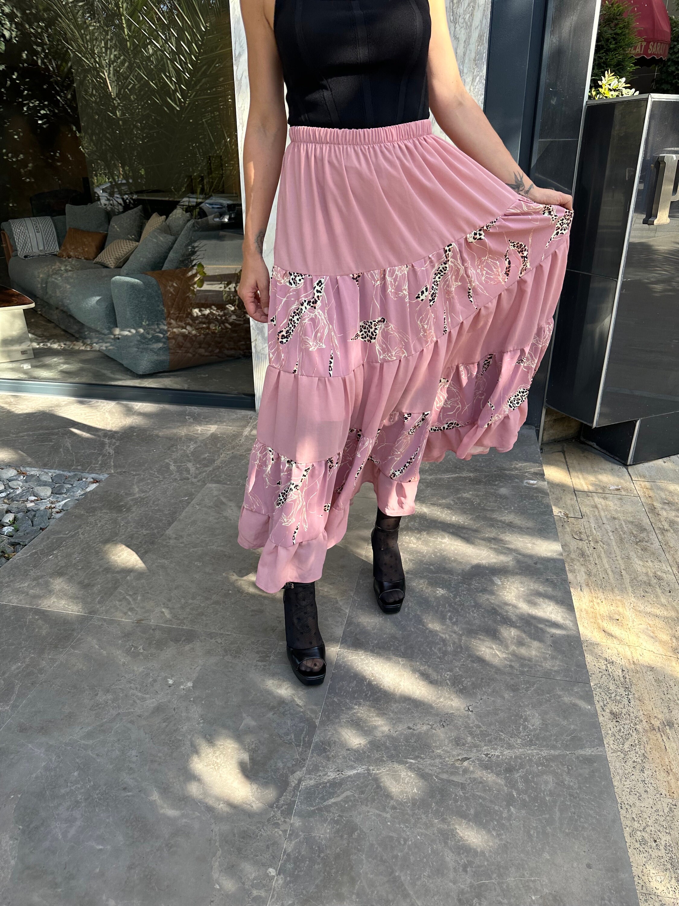 Baby Pink Lace High Low Skirt main image 1