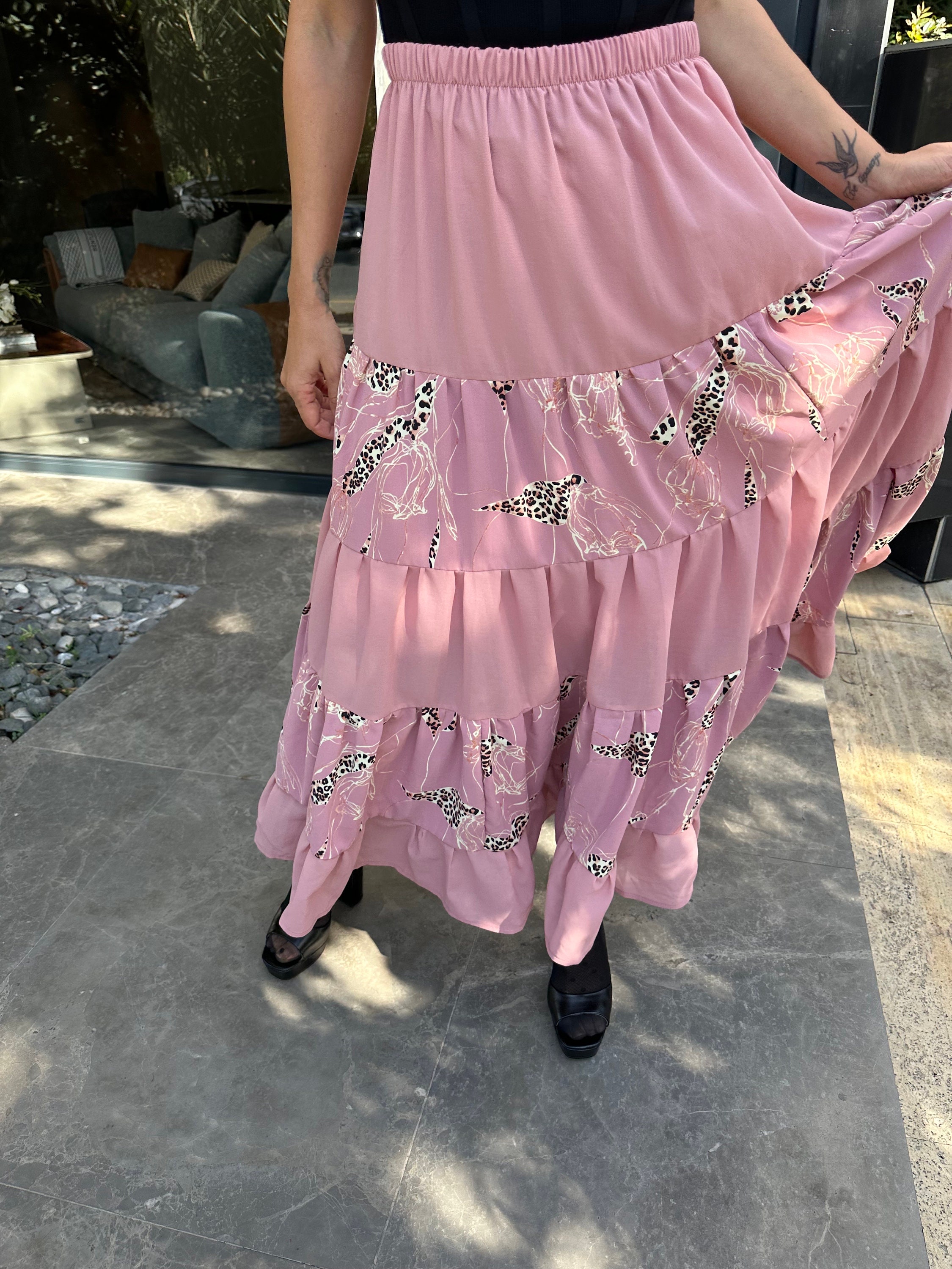 Babyhug Knee Length Skirt Floral Print - Pink