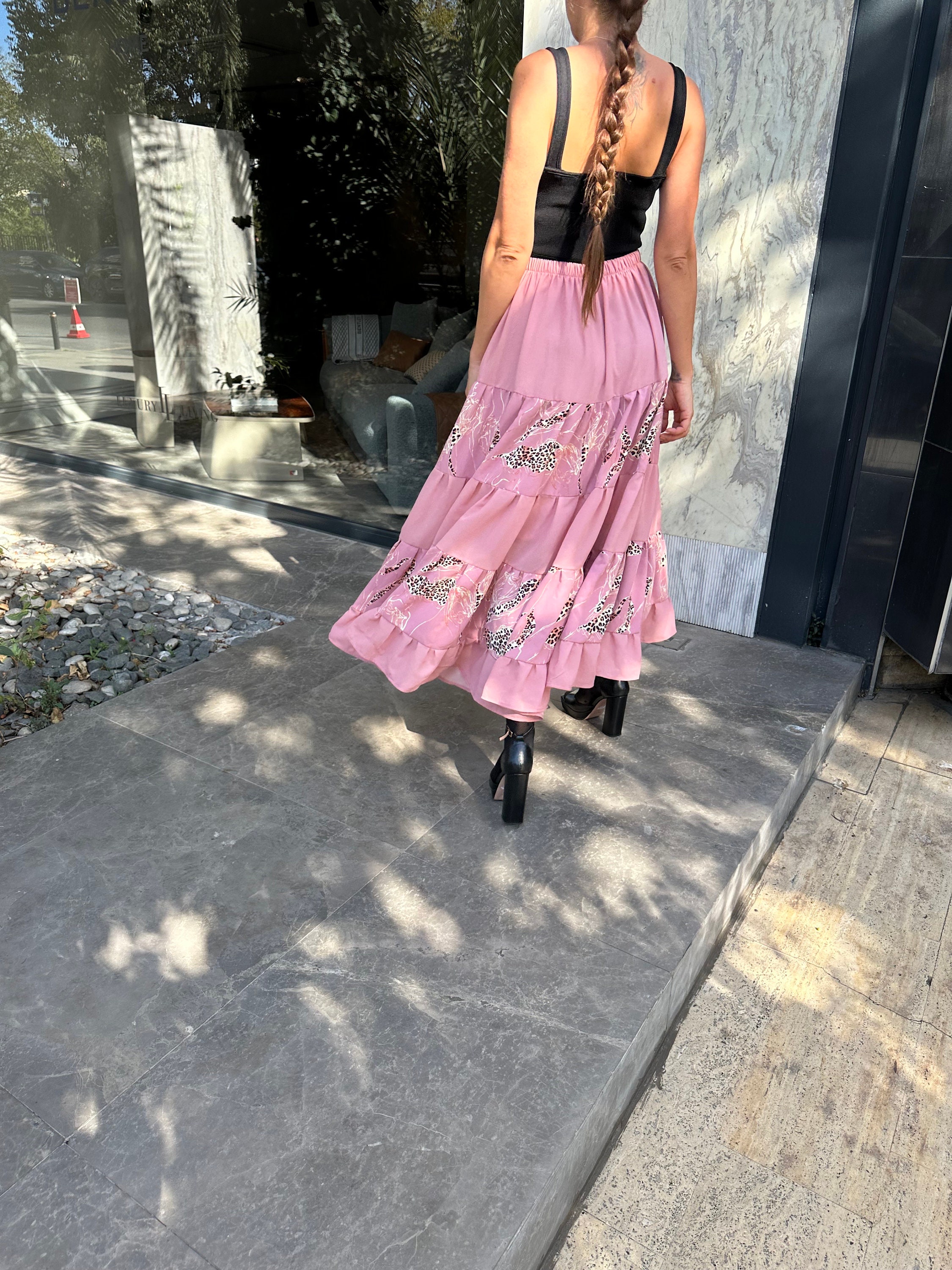 Baby Pink Lace High Low Skirt