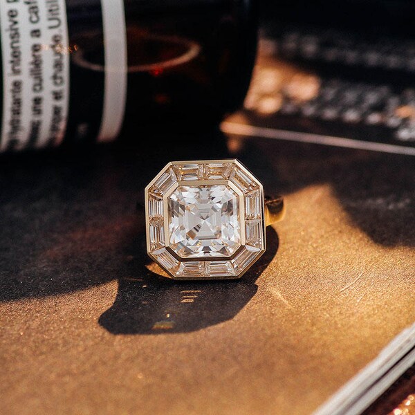 Royal Radiance: Asscher Cut Moissanite Diamond Ring Mother's Day Sale - 2.50 CT Sovereign Splendor