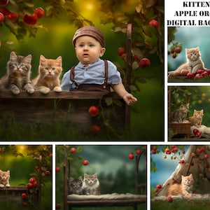 26 Kittens in Apple Orchard Digital Backdrop, Kittens Digital Backdrop, Blurred Background, Digital Background, Photoshop
