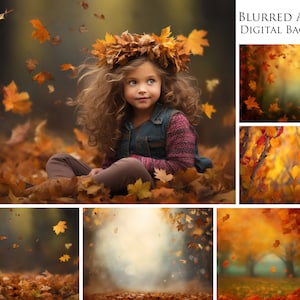 58 Bokeh Blurred Autumn Digital backdrop for Photoshop, Digital Autumn Photo Editing Backgrounds, Yellow, Orange and Red Foliage